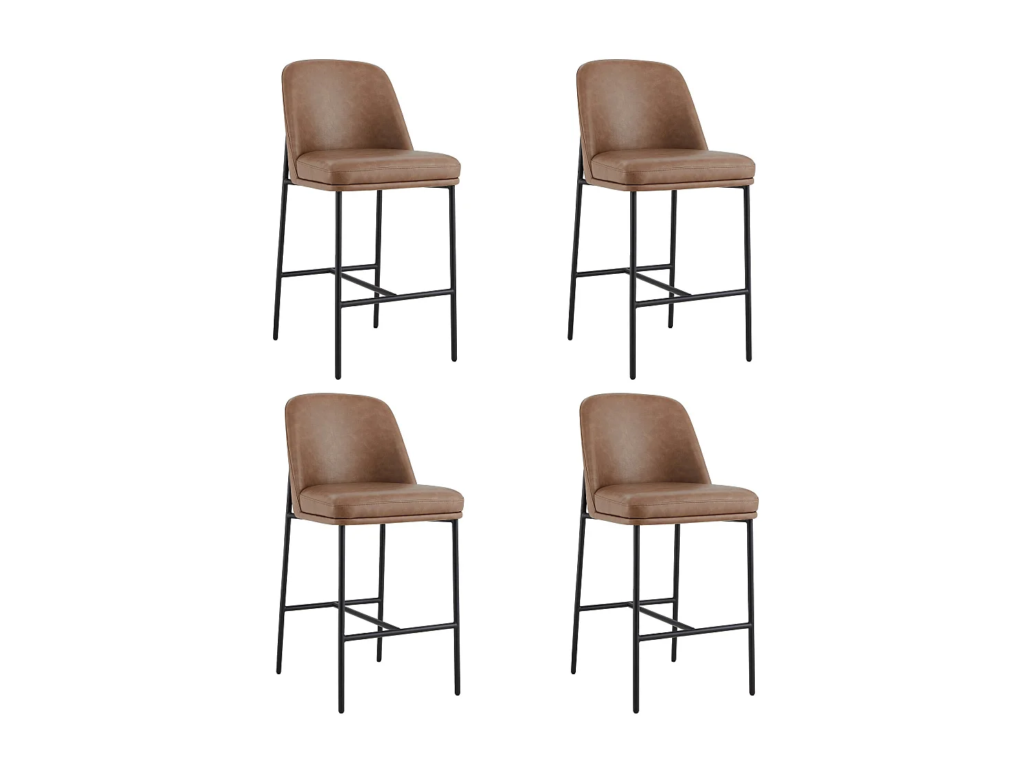 Lot de 4 Tabouret de Bar,Chaise de Bar,Chaises Hautes en PU, avec Dossier et Repose-Pieds, Hauteur 97 cm, pour Bars et Cuisine Brun