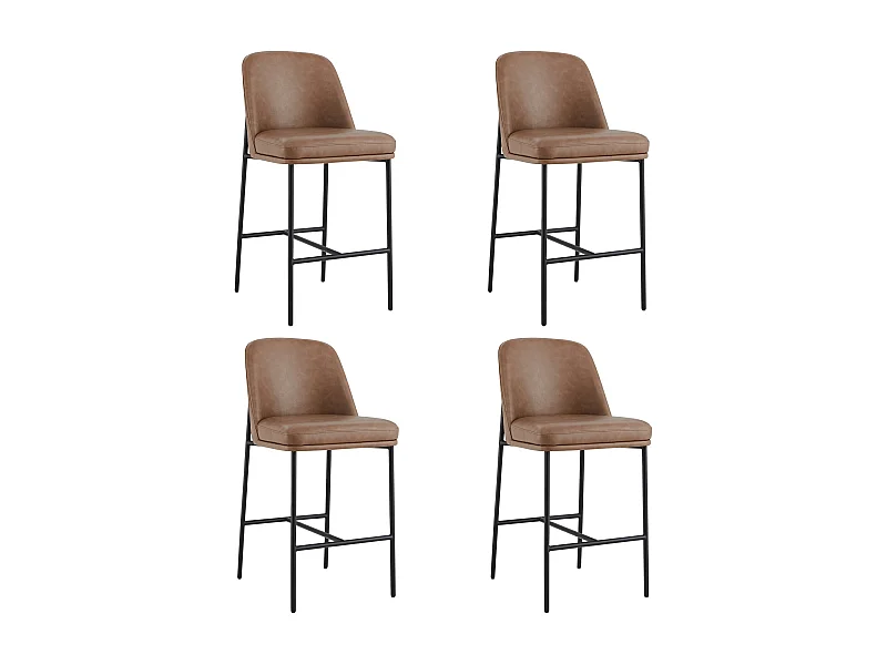 Lot de 4 Tabouret de Bar,Chaise de Bar,Chaises Hautes en PU, avec Dossier et Repose-Pieds, Hauteur 97 cm, pour Bars et Cuisine Brun