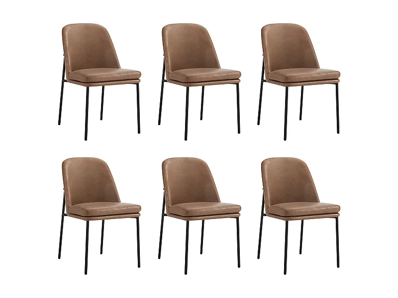 Lot de 6 Chaises de Salle à Manger, Pieds en Métal, Avec Dossier, en PU, Style Moderne marron