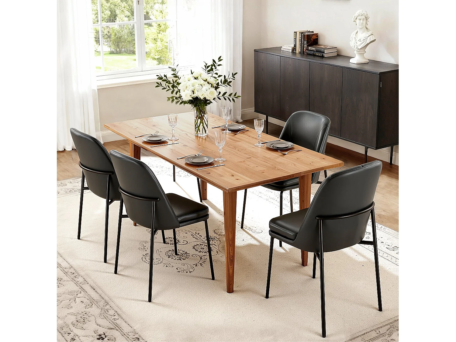 Lot de 6 Chaises de Salle à Manger, Pieds en Métal, Avec Dossier, en PU, Style Moderne Gris foncé