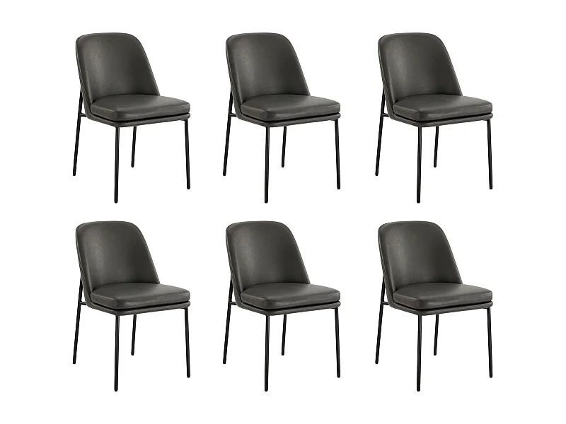 Lot de 6 Chaises de Salle à Manger, Pieds en Métal, Avec Dossier, en PU, Style Moderne Gris foncé