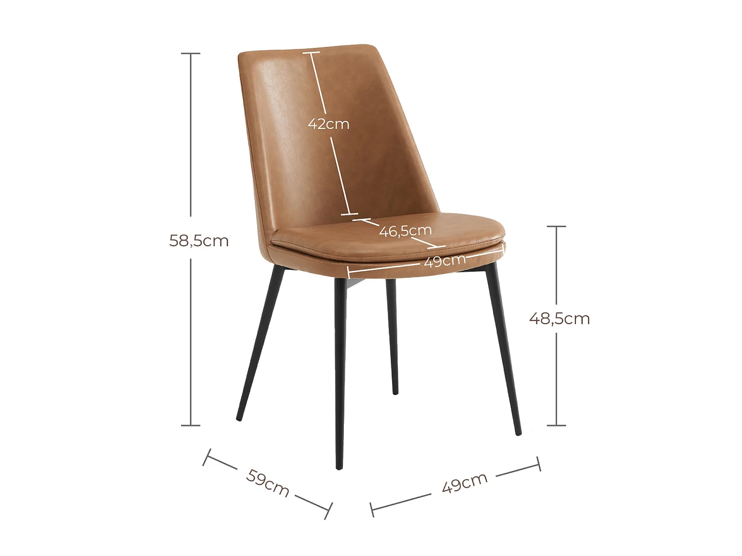 Lot de 6 Chaises de Salle à Manger, en PU, Pieds en Métal, Avec Dossier Marron