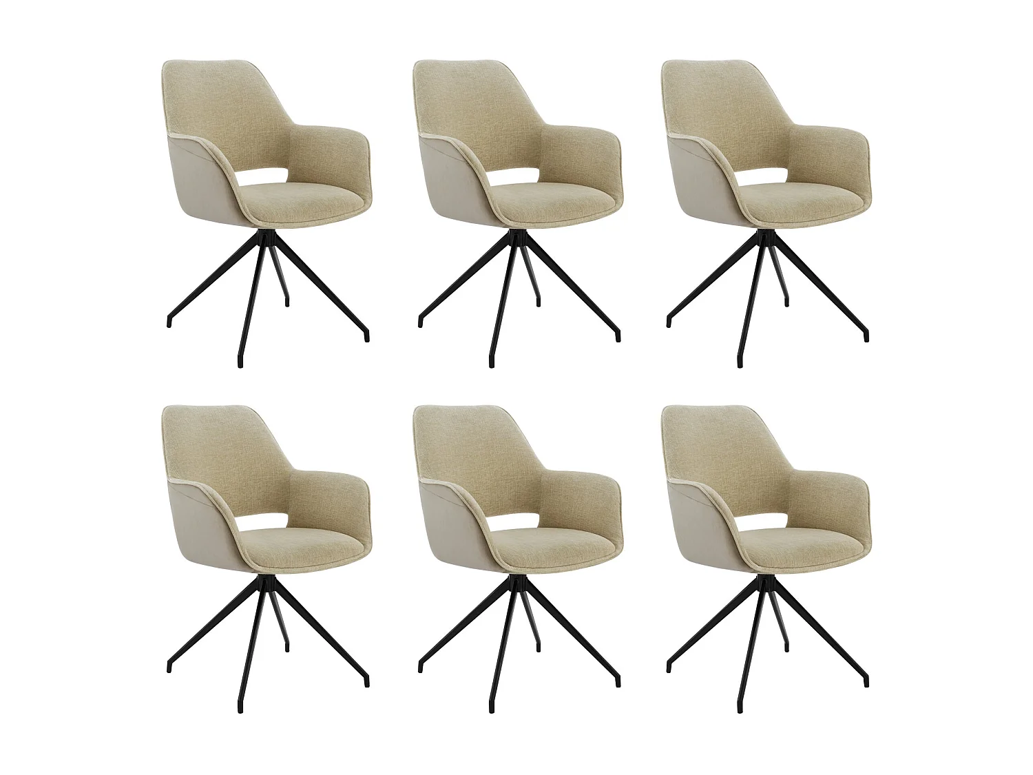 Lot de 6 Chaises de Salle à Manger,  Fauteuil Pivotant à 360 degrés, Chaise de Cuisine  Coussinets de Pied Réglables Beige