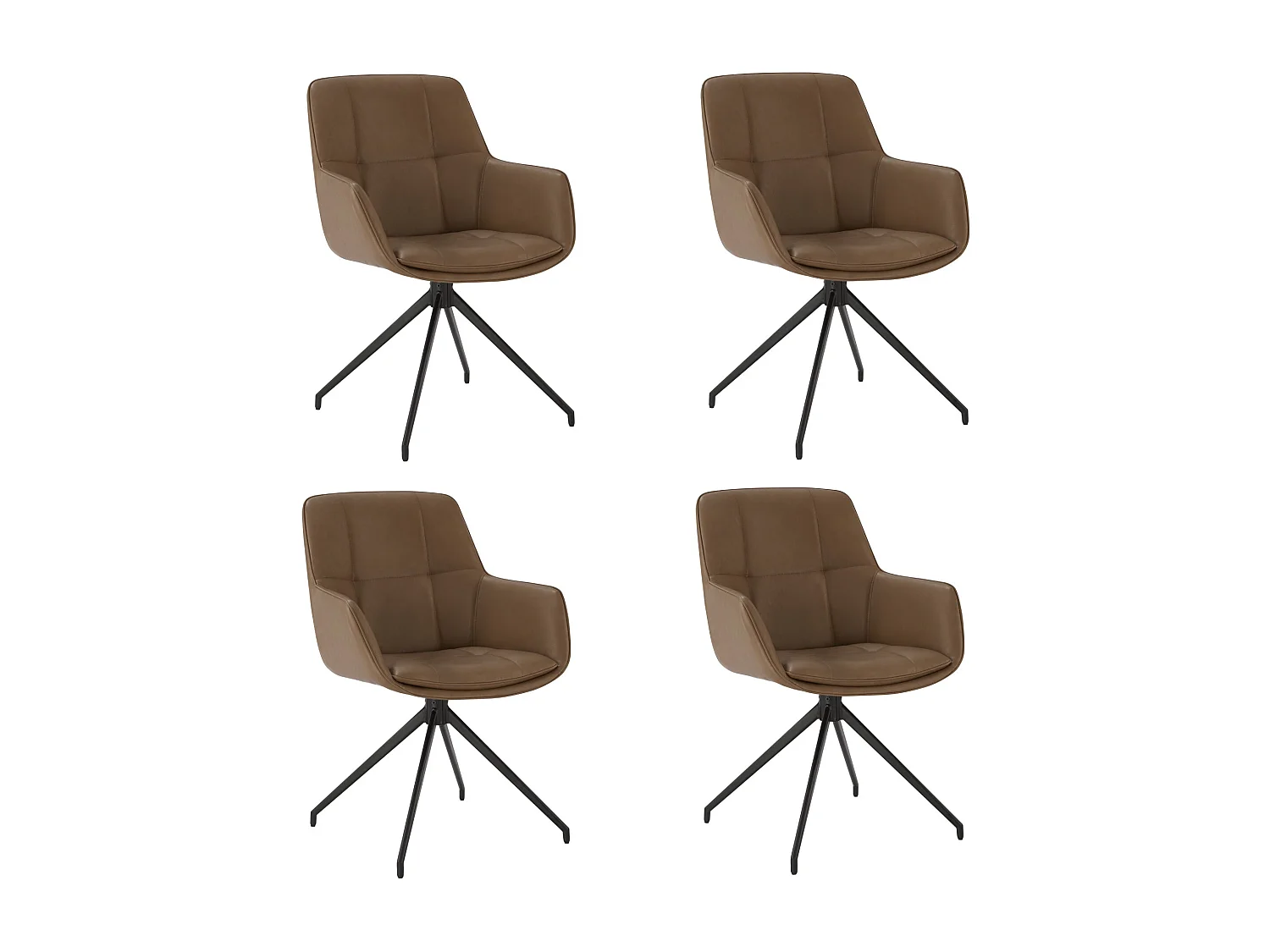 Lot de 4 Chaises de Salle à Manger,  Fauteuil Pivotant à  360°, Chaise de Cuisine en PU Coussinets de Pied Réglable Brun