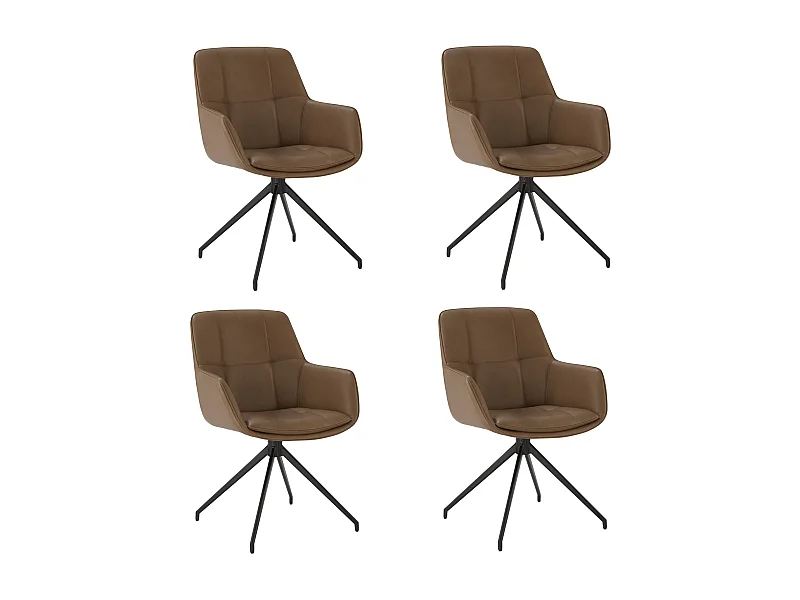 Lot de 4 Chaises de Salle à Manger,  Fauteuil Pivotant à  360°, Chaise de Cuisine en PU Coussinets de Pied Réglable Brun