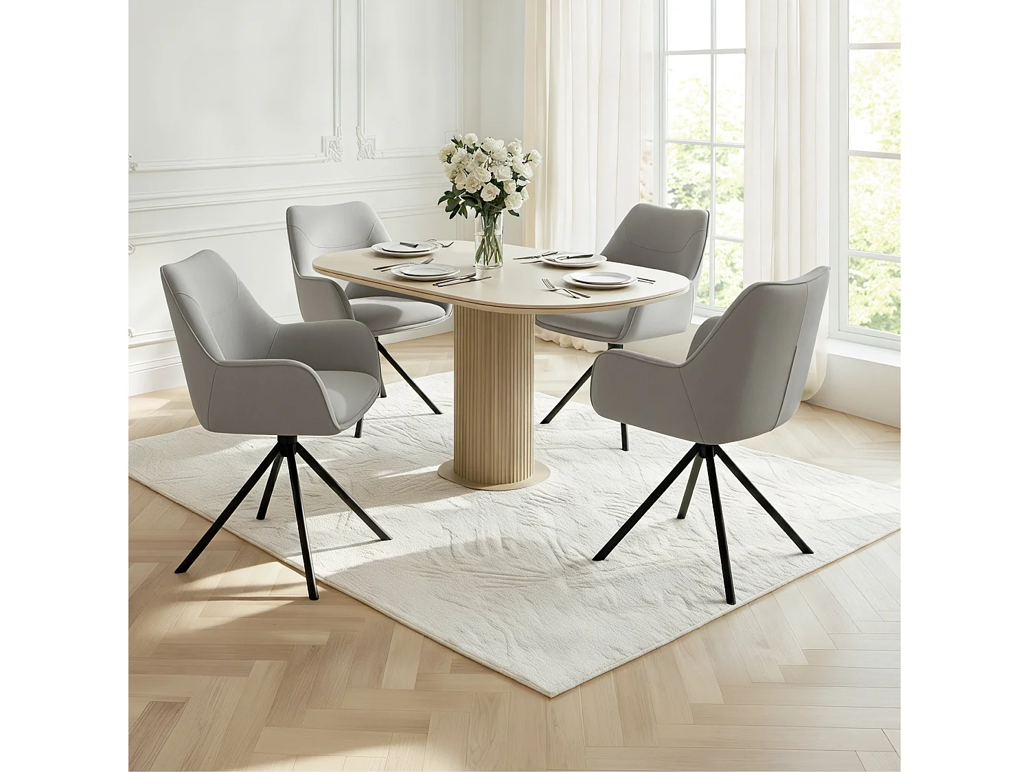 Lot de 4 Chaises de Salle à Manger, Fauteuil Pivotant à  360°, Chaise de Cuisine Coussinets de Pied Réglable Gris