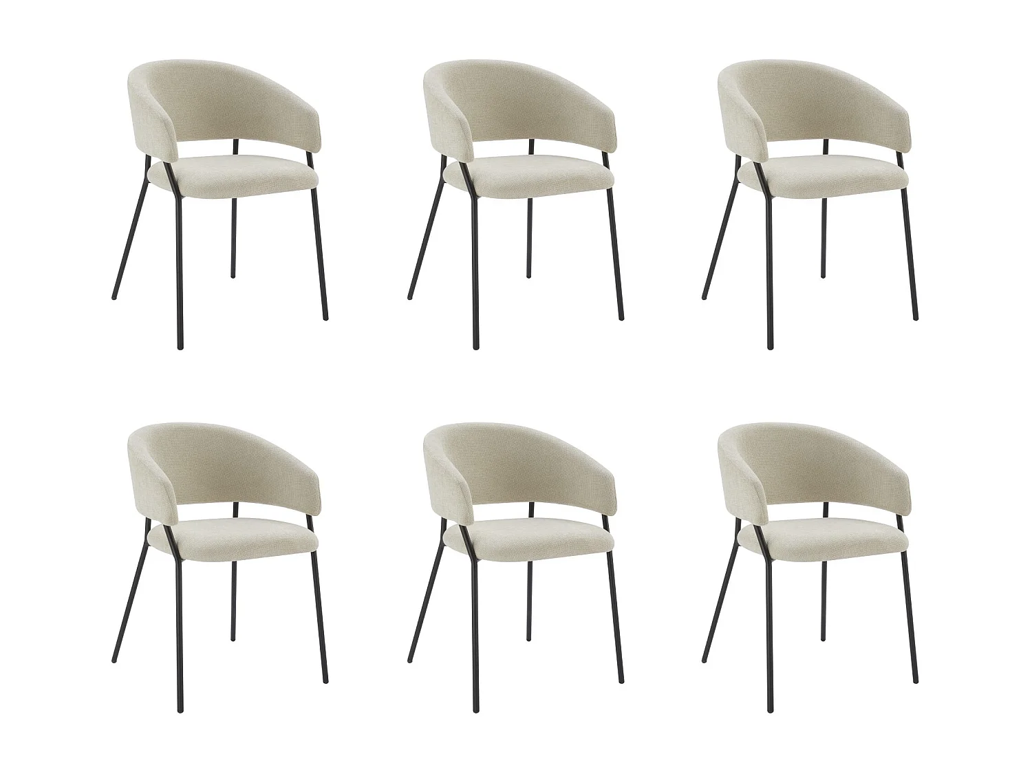 Lot de 6 Chaises de Salle à Manger, Pieds en Métal, Avec Dossier, Style Industriel Beige