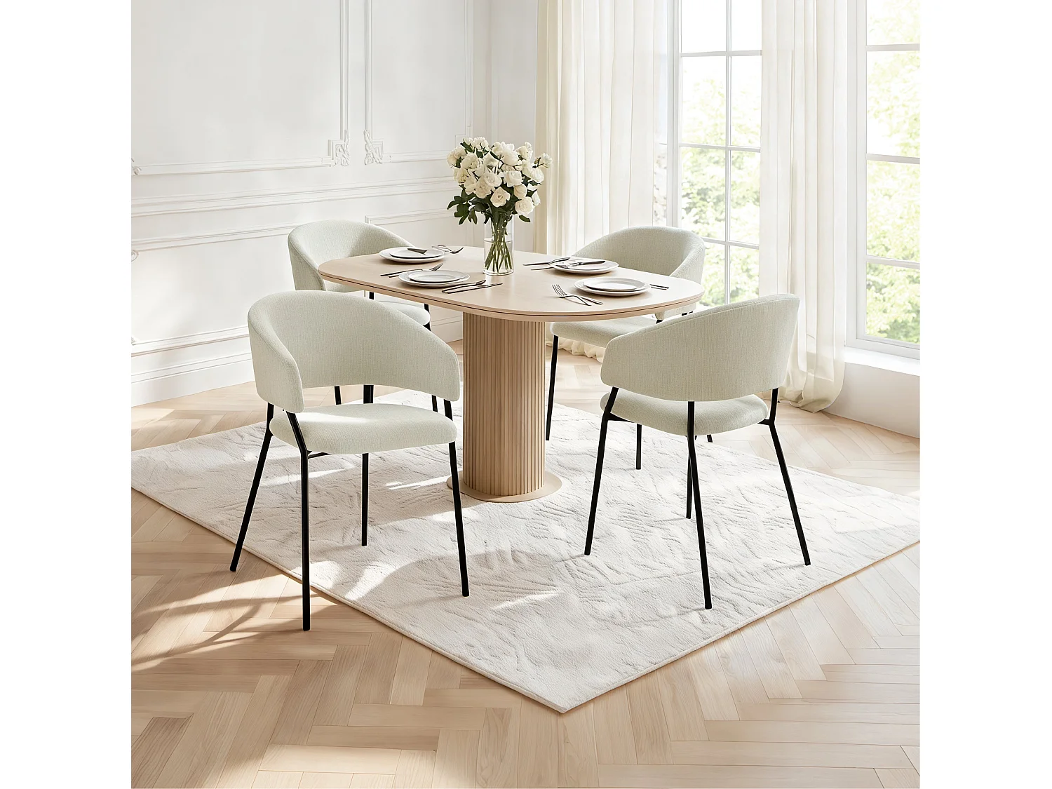 Lot de 6 Chaises de Salle à Manger, Pieds en Métal, Avec Dossier, Style Industriel Beige