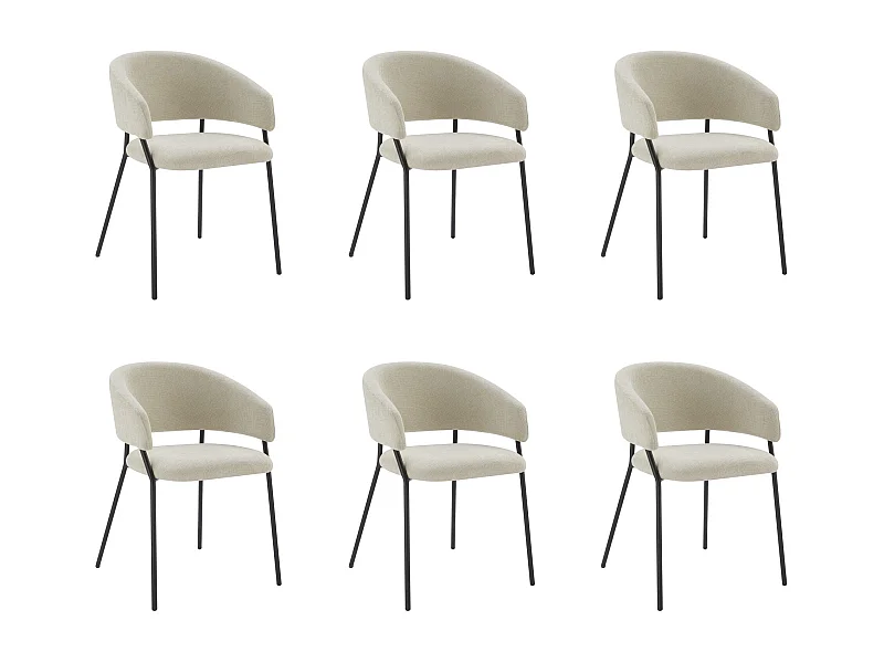 Lot de 6 Chaises de Salle à Manger, Pieds en Métal, Avec Dossier, Style Industriel Beige