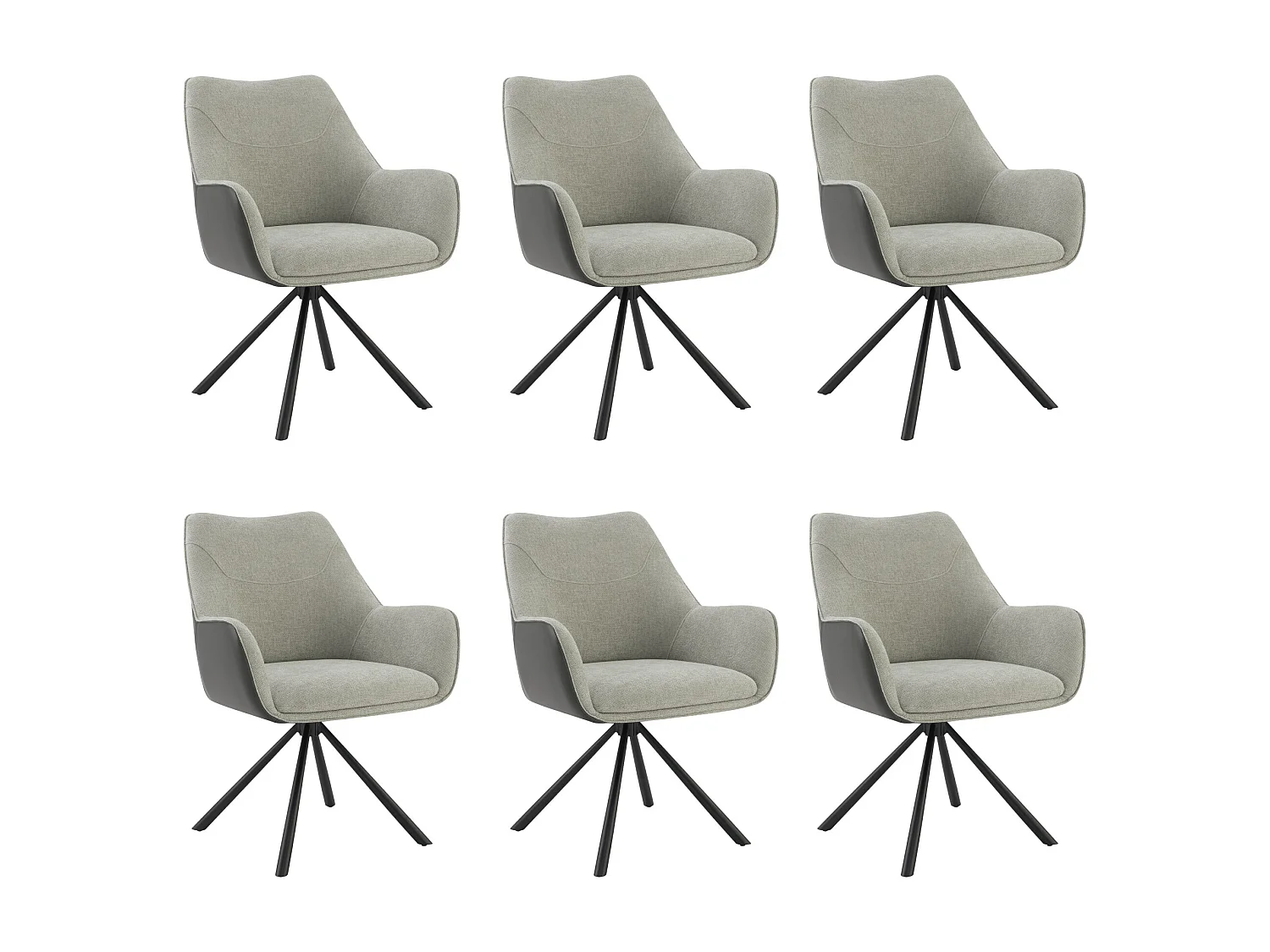 Lot de 6 Chaises de Salle à Manger, Fauteuil Pivotant à 360 degrés, Chaise de Cuisine Coussinets de Pied Réglables Gris