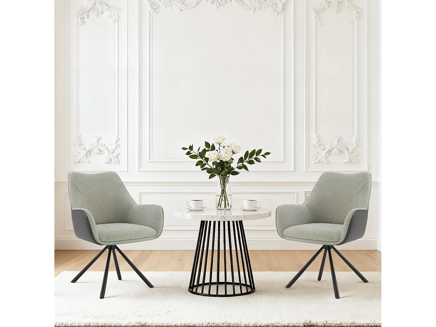 Lot de 6 Chaises de Salle à Manger, Fauteuil Pivotant à 360 degrés, Chaise de Cuisine Coussinets de Pied Réglables Gris