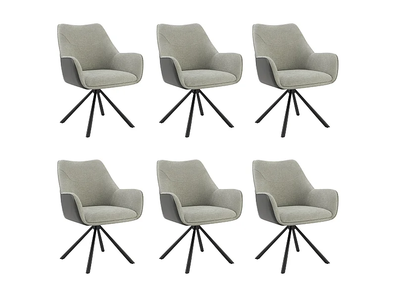 Lot de 6 Chaises de Salle à Manger, Fauteuil Pivotant à 360 degrés, Chaise de Cuisine Coussinets de Pied Réglables Gris