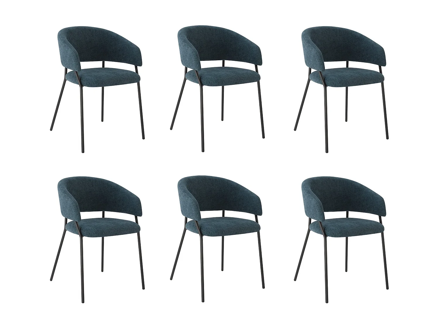 Lot de 6 Chaises de Salle à Manger, Pieds en Métal, Avec Dossier, Style Industriel bleu foncé