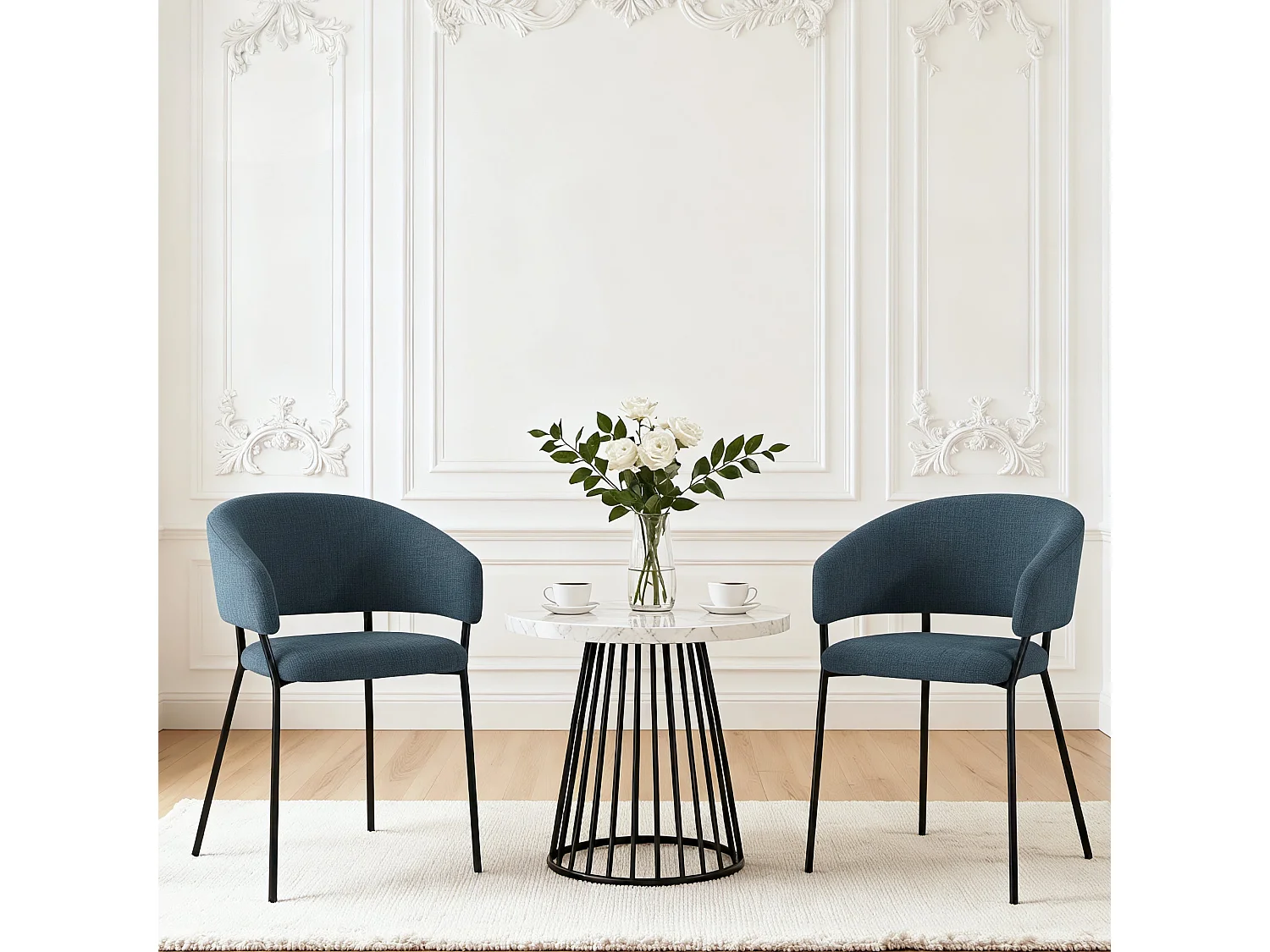 Lot de 6 Chaises de Salle à Manger, Pieds en Métal, Avec Dossier, Style Industriel bleu foncé
