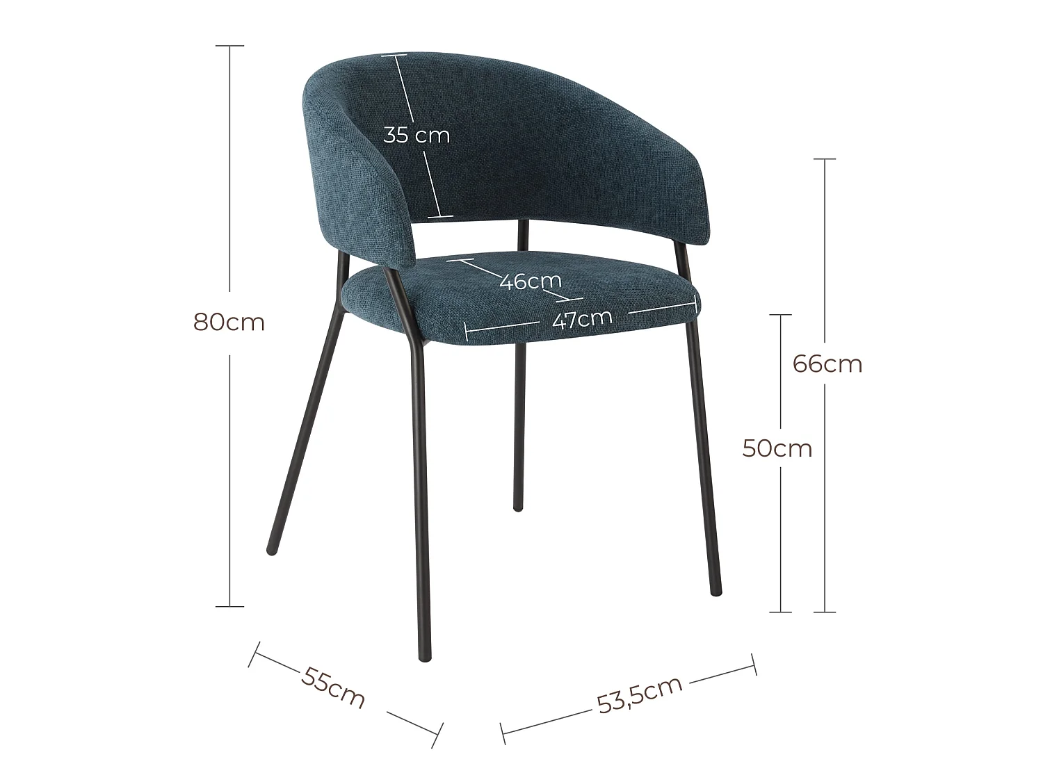 Lot de 6 Chaises de Salle à Manger, Pieds en Métal, Avec Dossier, Style Industriel bleu foncé