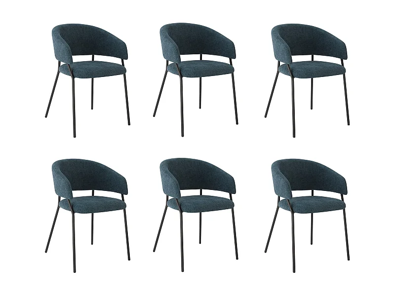 Lot de 6 Chaises de Salle à Manger, Pieds en Métal, Avec Dossier, Style Industriel bleu foncé