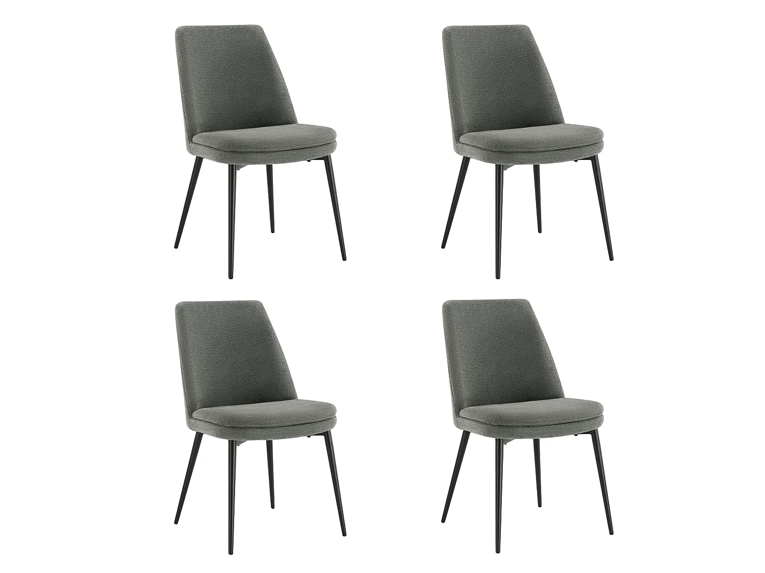 Lot de 4 Chaises de Salle à Manger, Pieds en Métal, Avec Dossier,en Chenille Gris foncé