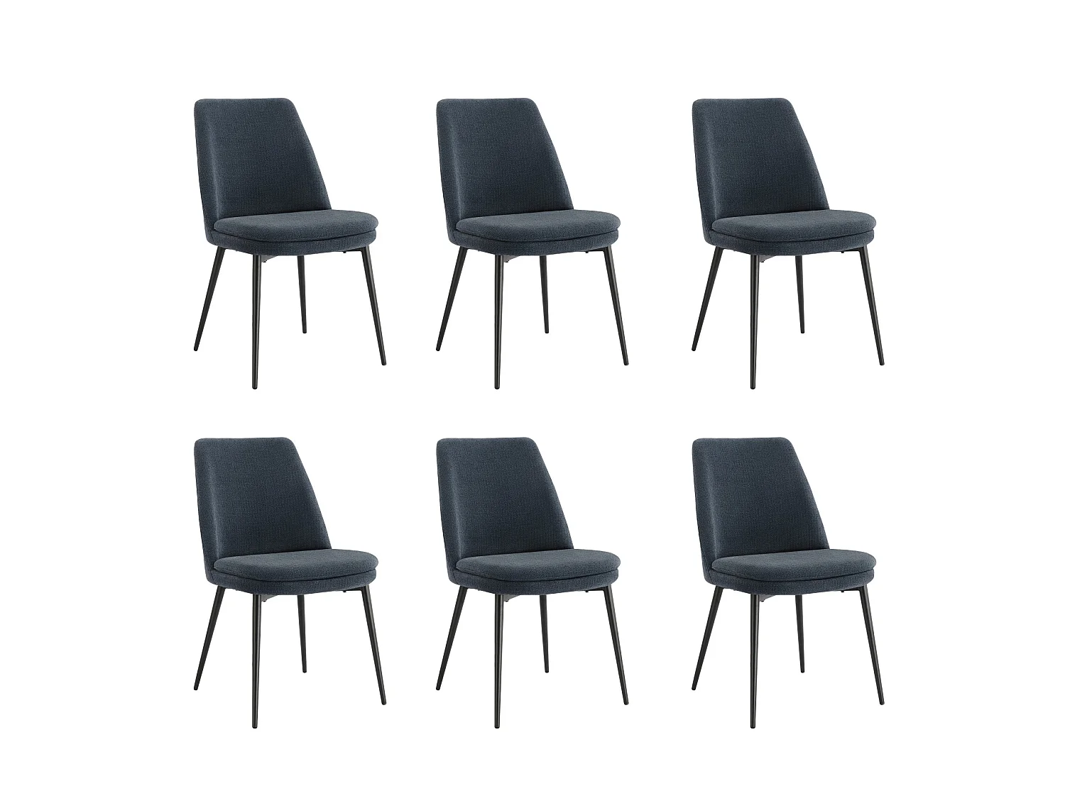 Lot de 6 Chaises de Salle à Manger, Pieds en Métal, Avec Dossier,en Chenille Bleu Foncé
