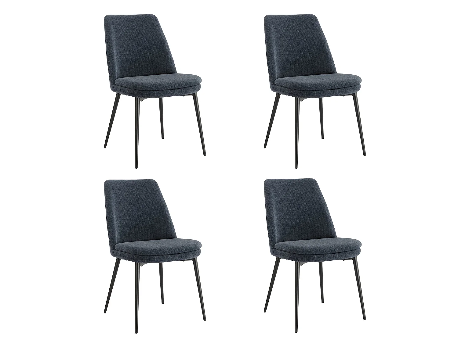 Lot de 4 Chaises de Salle à Manger, Pieds en Métal, Avec Dossier,en Chenille Bleu foncé