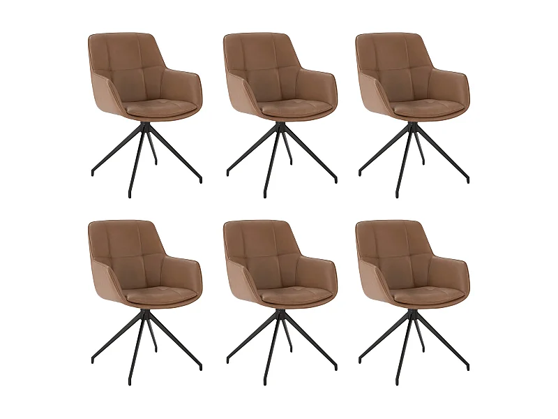 Lot de 6 Chaises de Salle à Manger,  Fauteuil Pivotant à 360 degrés, Chaise de Cuisine en PU Coussinets de Pied Réglables Brun