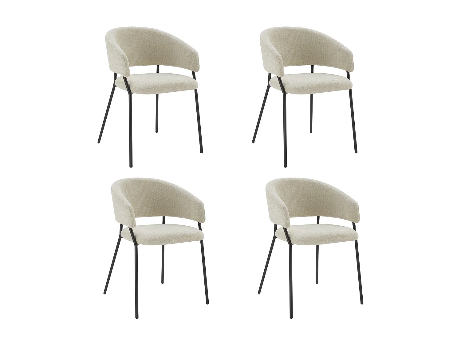 Lot de 4 Chaises de Salle à Manger, Pieds en Métal, Avec Dossier, Style Industriel Beige
