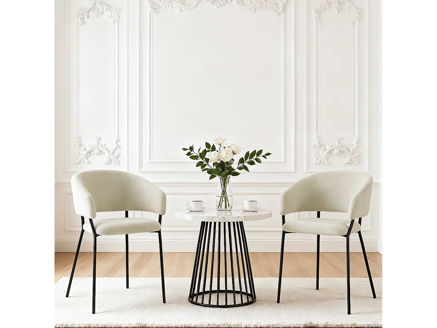 Lot de 4 Chaises de Salle à Manger, Pieds en Métal, Avec Dossier, Style Industriel Beige