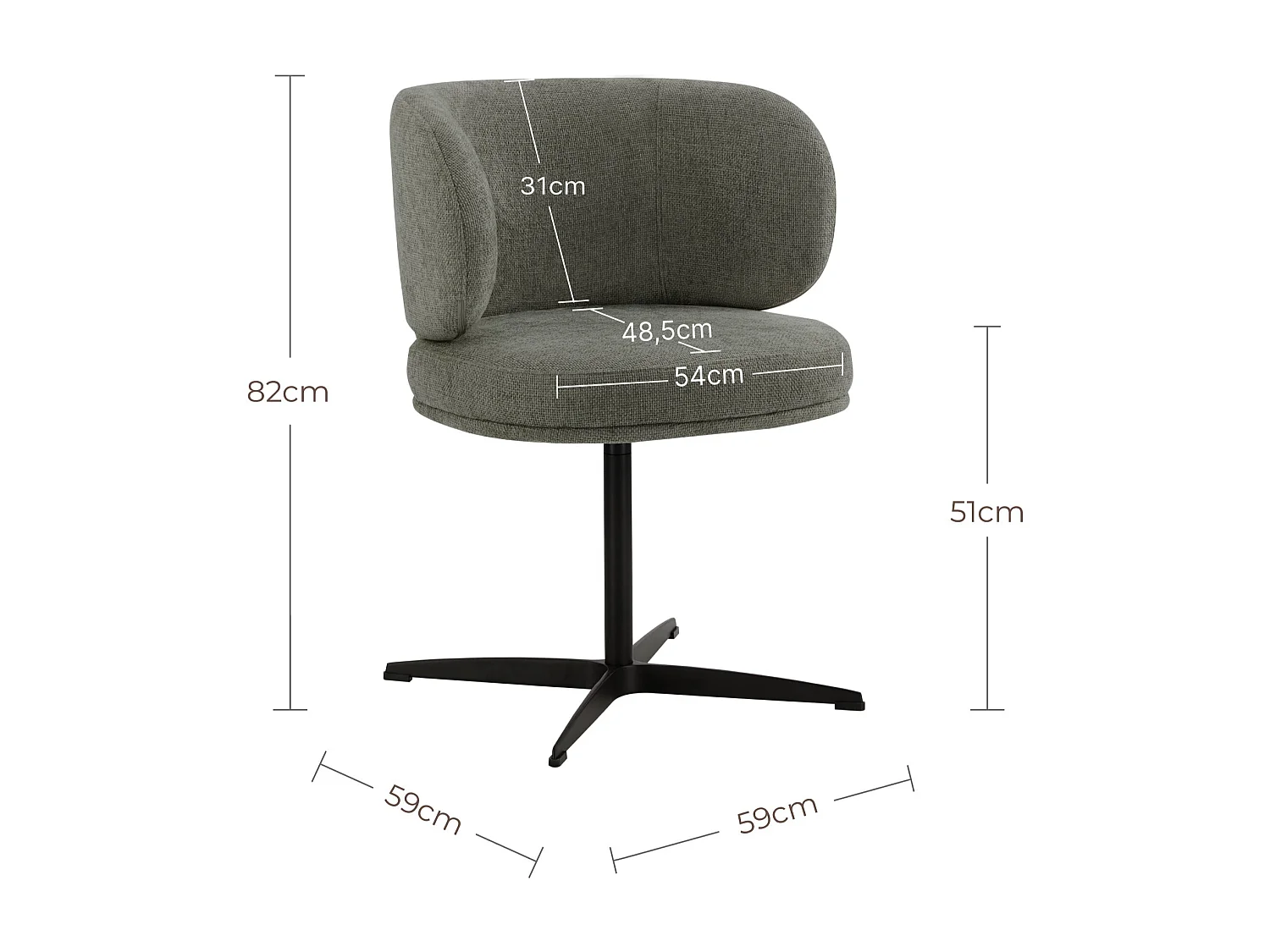 Lot de 4 Chaises de Salle à Manger Chaise de Bureau Pivotante Chaise pour Chambre-coiffeuse Gris