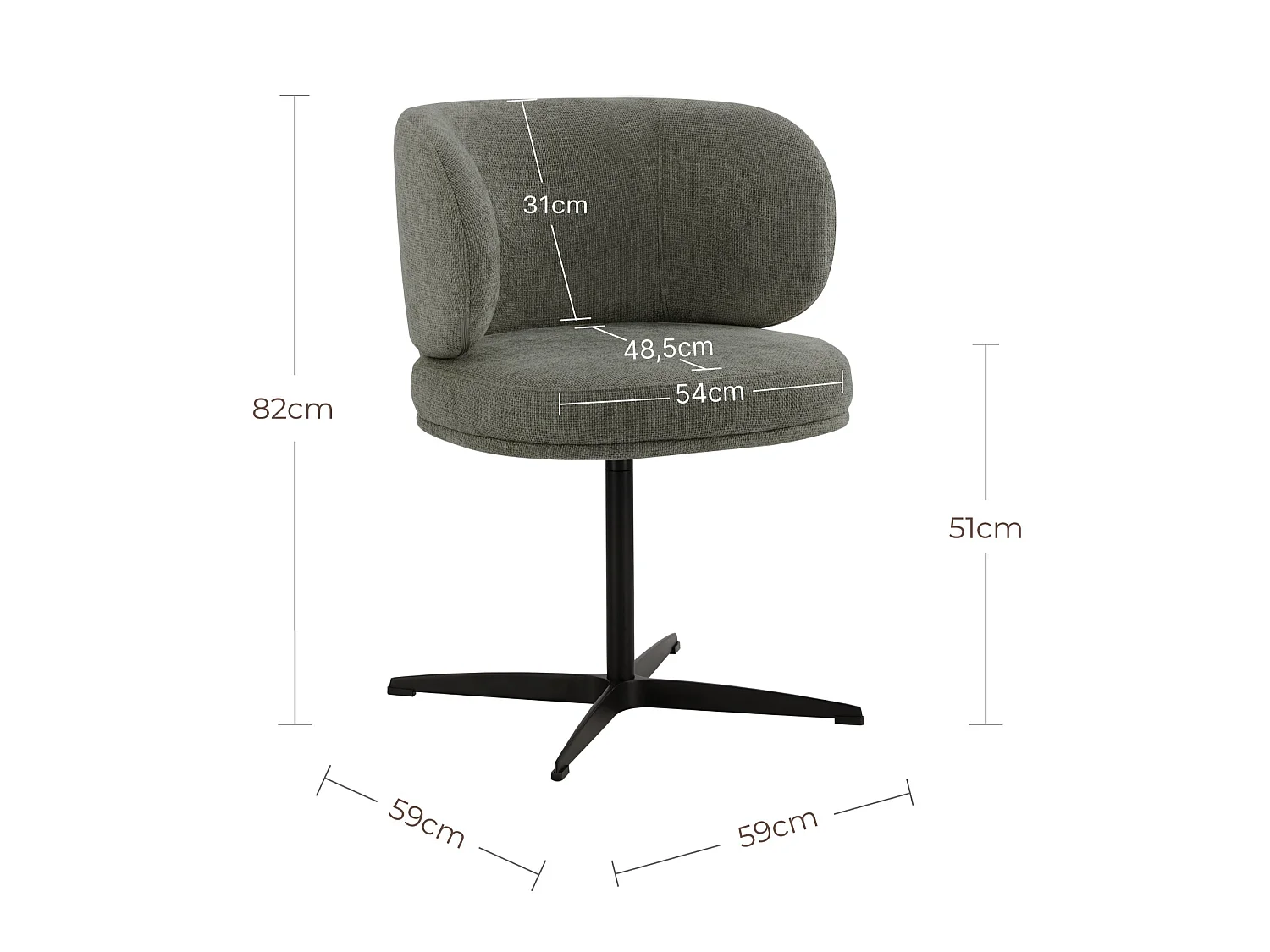 Lot de 4 Chaises de Salle à Manger Chaise de Bureau Pivotante Chaise pour Chambre-coiffeuse Gris