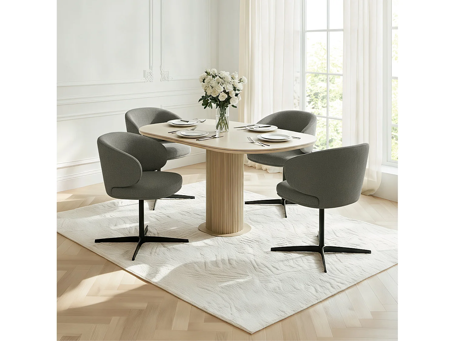 Lot de 4 Chaises de Salle à Manger Chaise de Bureau Pivotante Chaise pour Chambre-coiffeuse Gris