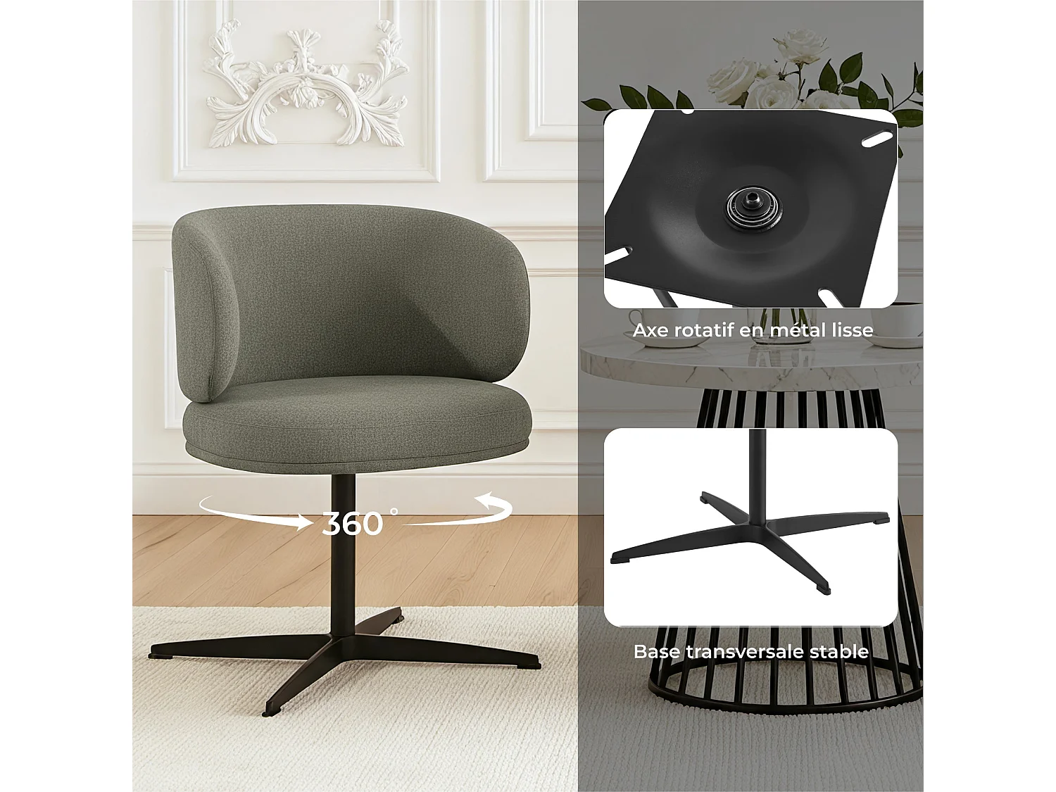 Lot de 4 Chaises de Salle à Manger Chaise de Bureau Pivotante Chaise pour Chambre-coiffeuse Gris