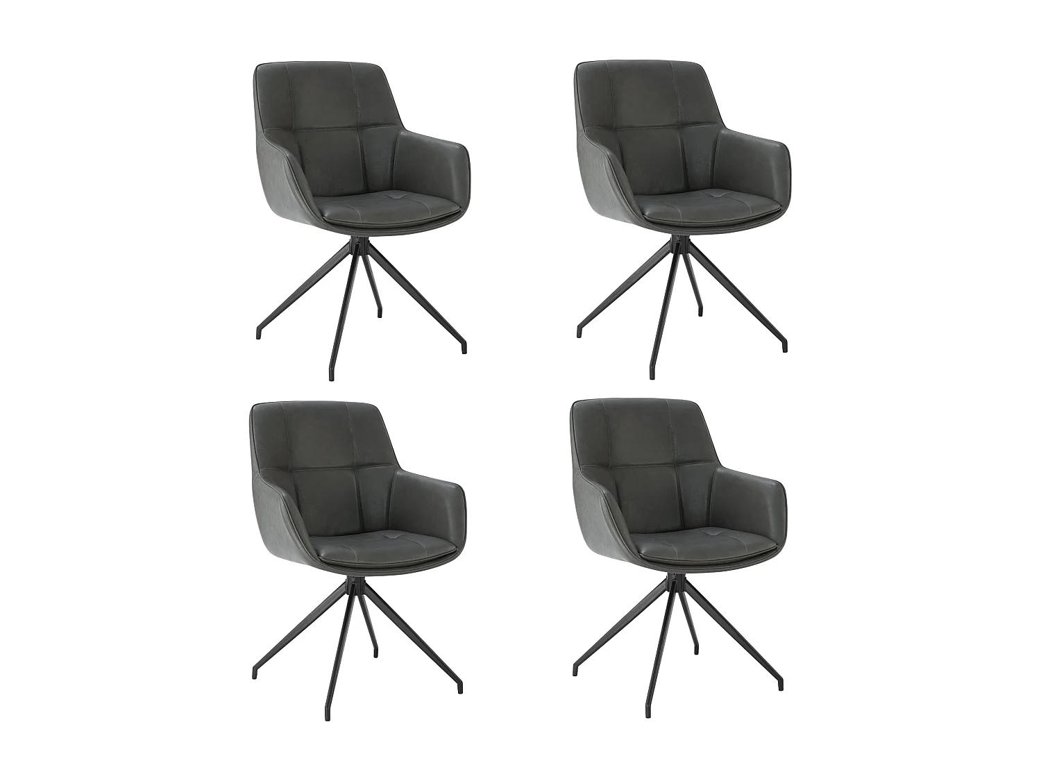 Lot de 4 Chaises de Salle à Manger,  Fauteuil Pivotant à 360° , Chaise de Cuisine en PU Coussinets de Pied Réglable Gris foncé