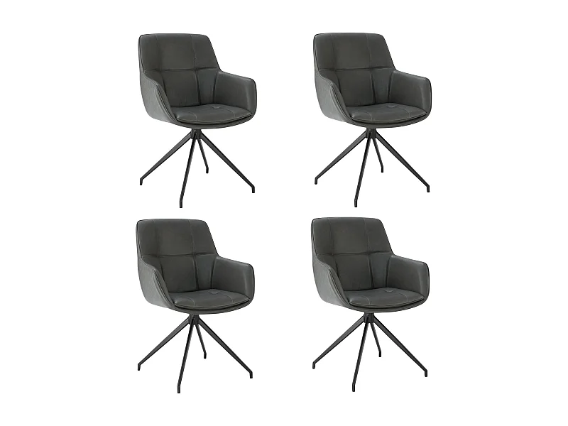 Lot de 4 Chaises de Salle à Manger,  Fauteuil Pivotant à 360° , Chaise de Cuisine en PU Coussinets de Pied Réglable Gris foncé