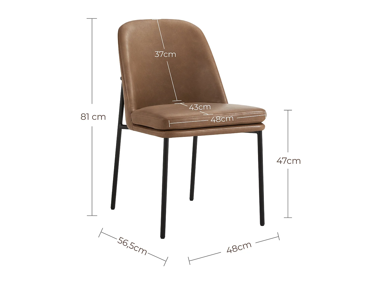 Lot de 4 Chaises de Salle à Manger, Pieds en Métal, Avec Dossier, en PU, Style Moderne marron