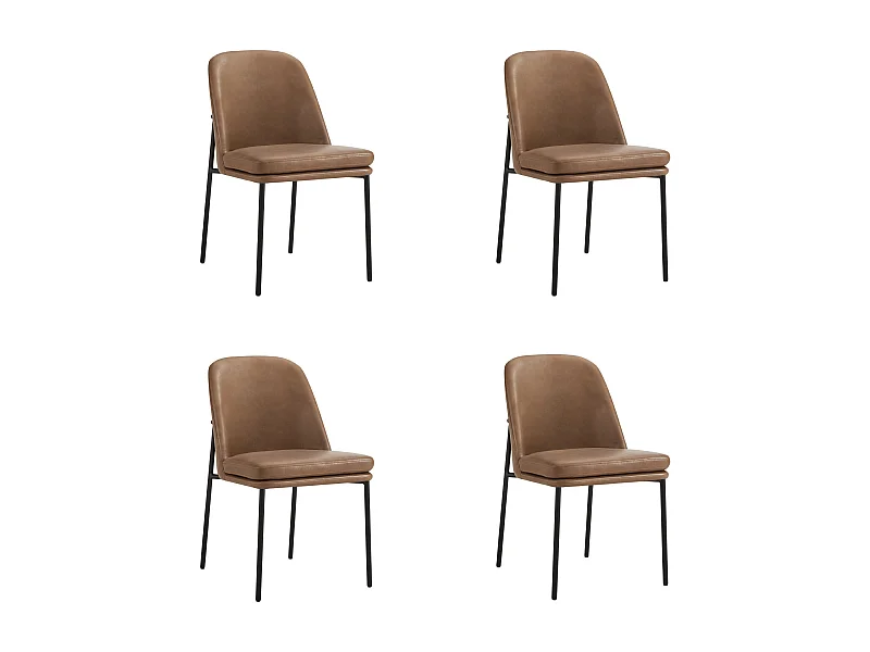 Lot de 4 Chaises de Salle à Manger, Pieds en Métal, Avec Dossier, en PU, Style Moderne marron