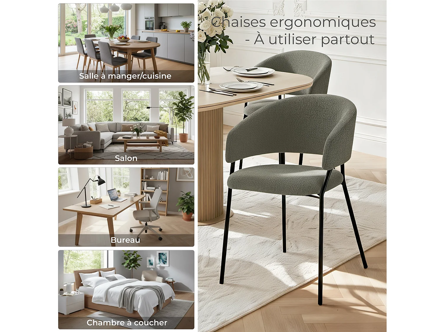 Lot de 4 Chaises de Salle à Manger, Pieds en Métal, Avec Dossier, Style Industriel Gris foncé