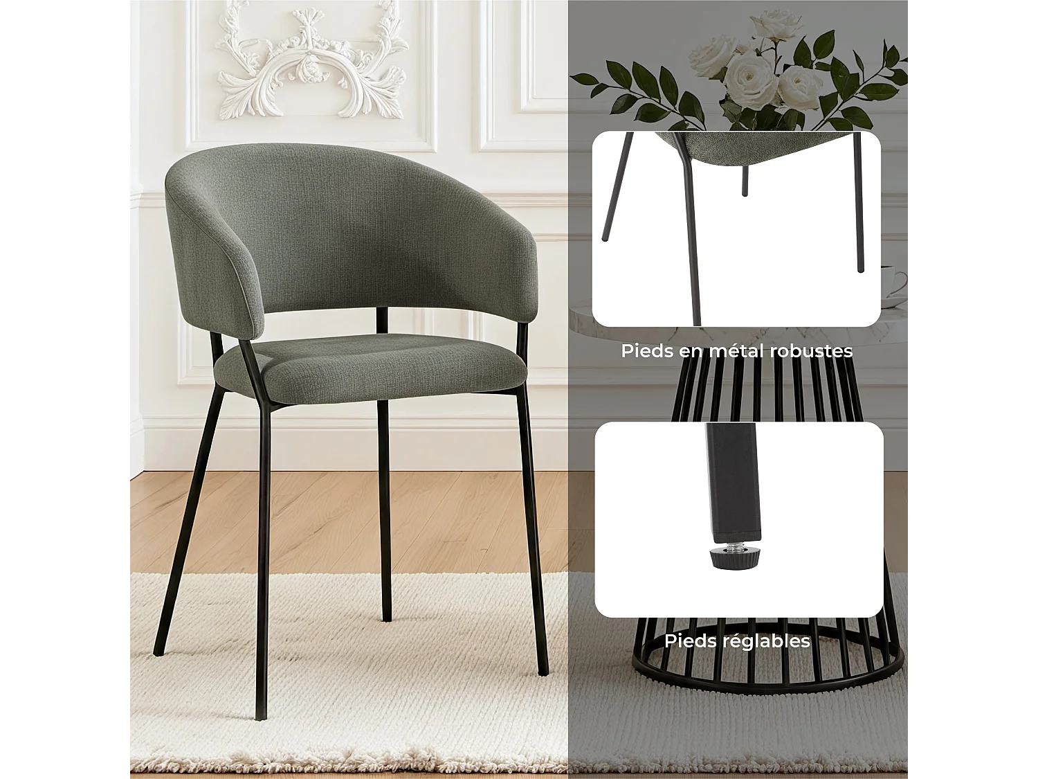 Lot de 4 Chaises de Salle à Manger, Pieds en Métal, Avec Dossier, Style Industriel Gris foncé