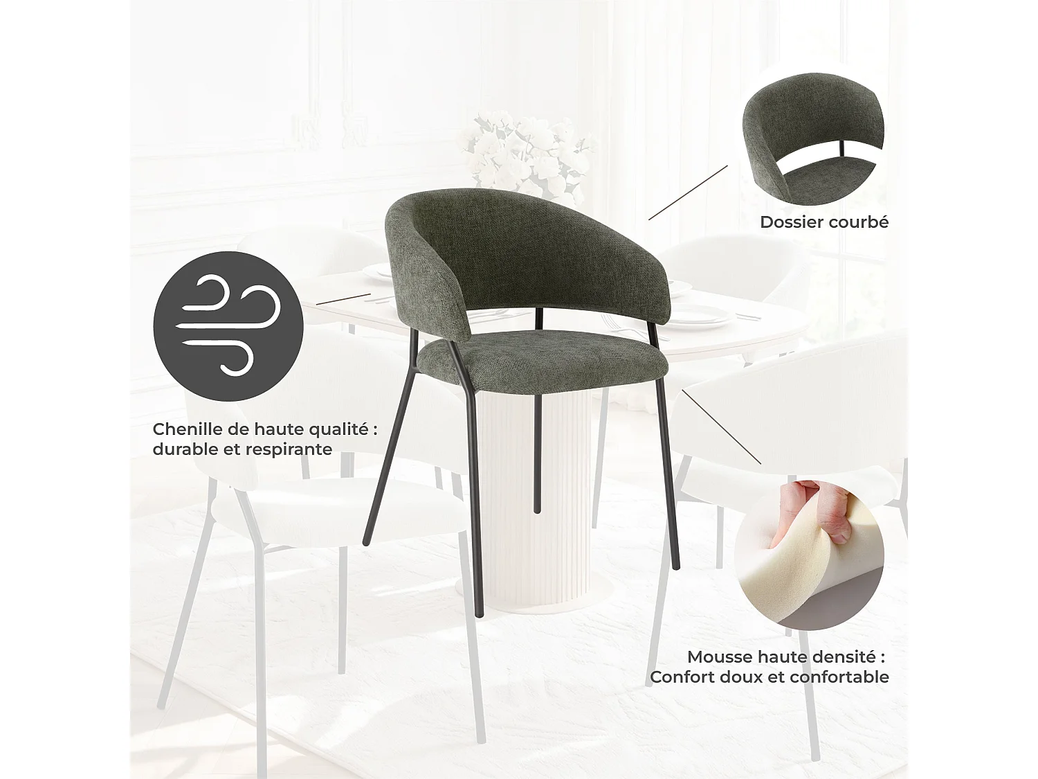 Lot de 4 Chaises de Salle à Manger, Pieds en Métal, Avec Dossier, Style Industriel Gris foncé
