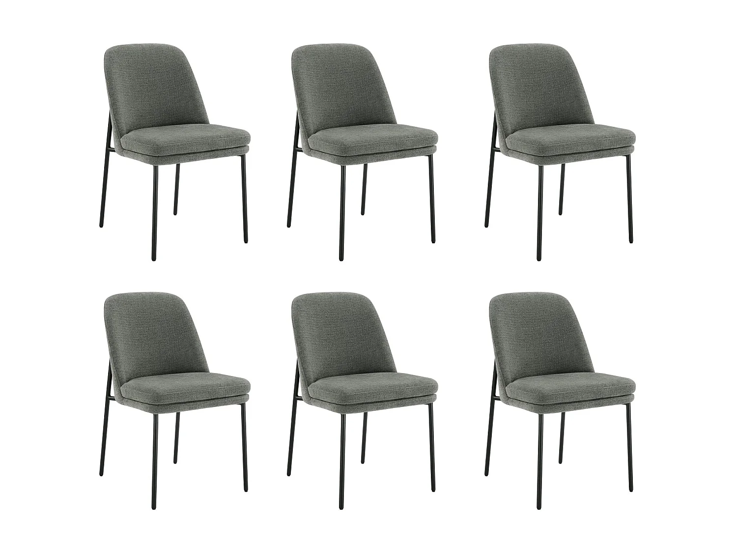 Lot de 6 Chaises de Salle à Manger, Pieds en Métal, Avec Dossier, Style Moderne Gris foncé