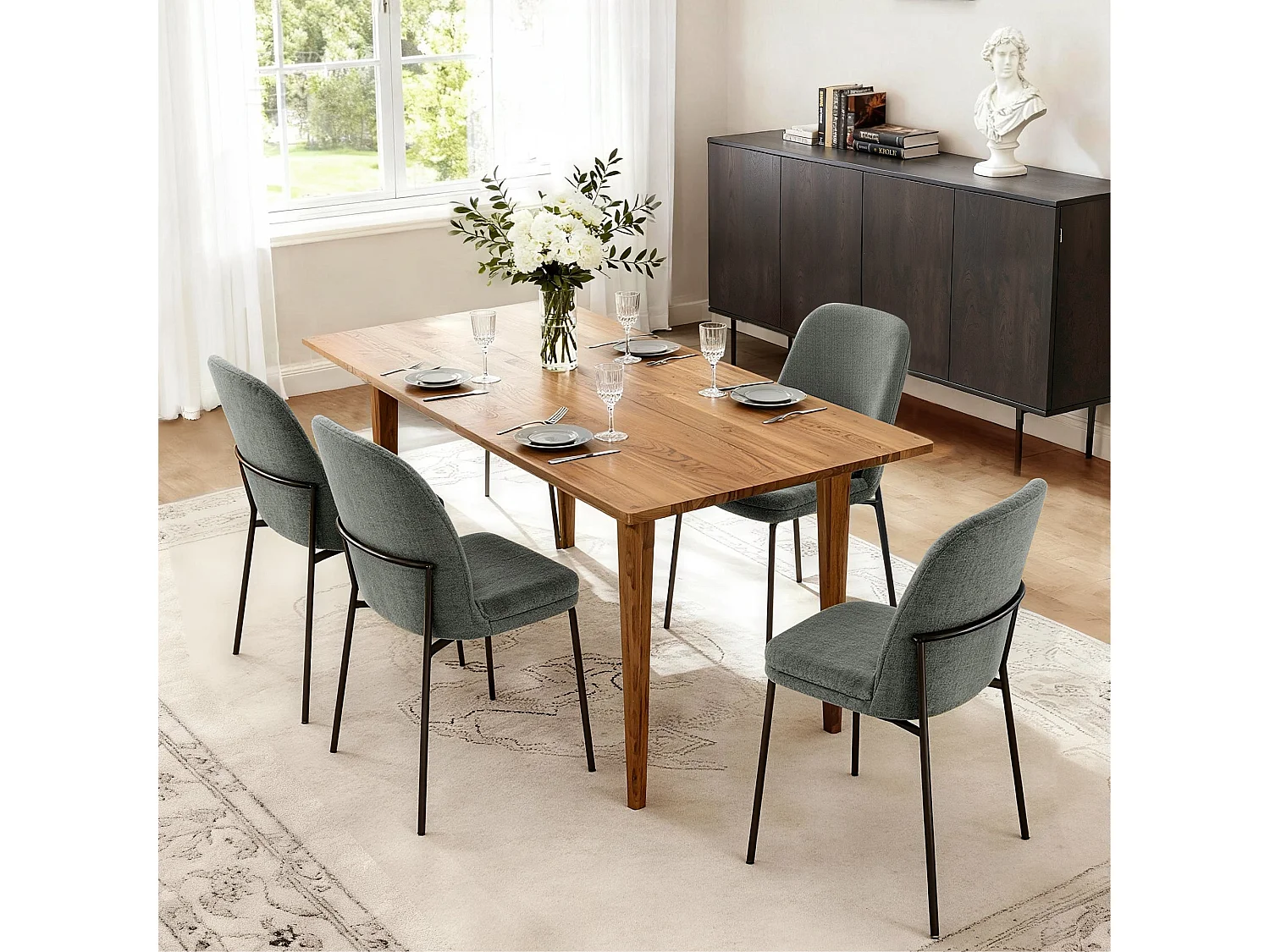 Lot de 6 Chaises de Salle à Manger, Pieds en Métal, Avec Dossier, Style Moderne Gris foncé