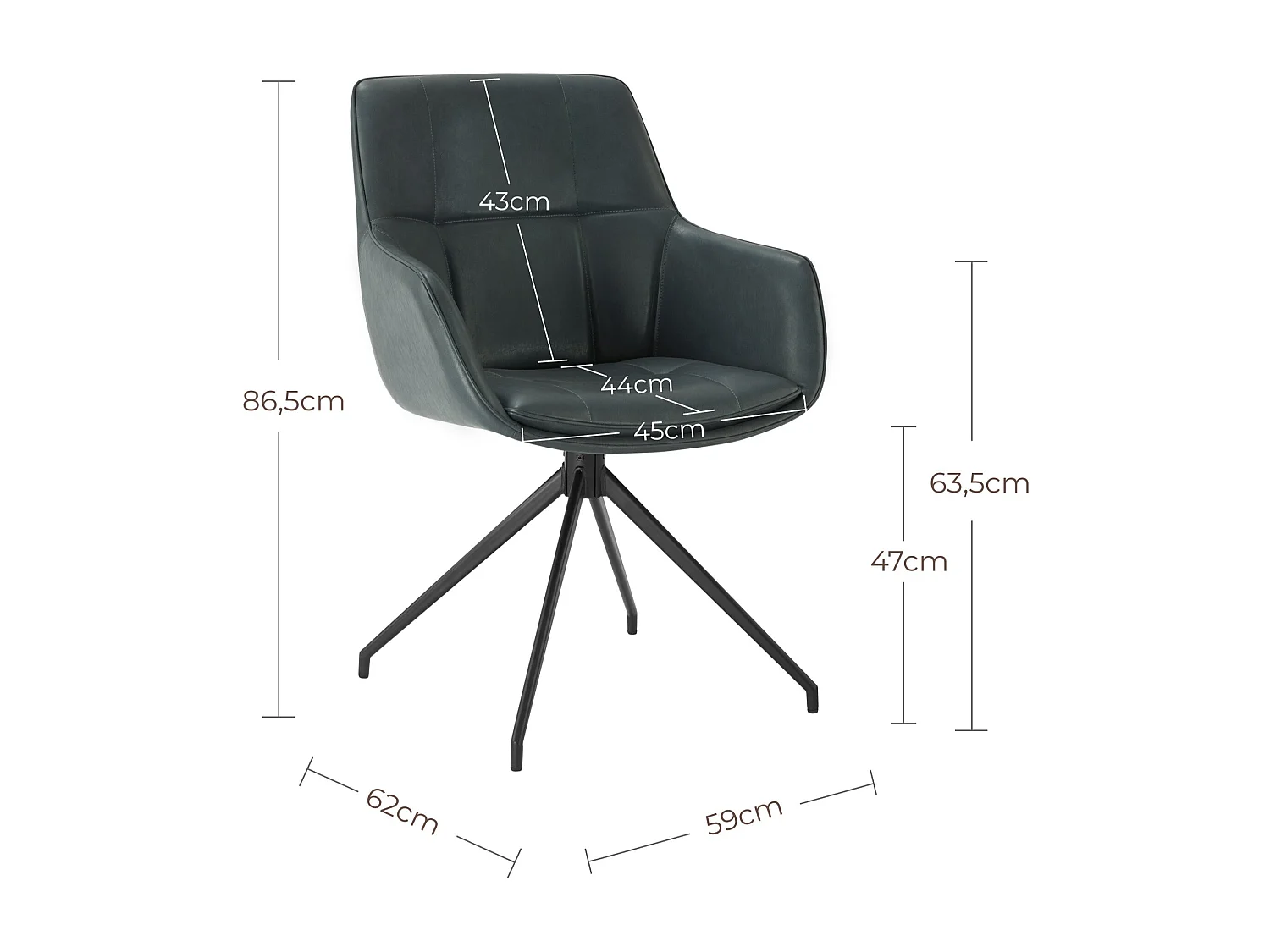 Lot de 4 Chaises de Salle à Manger,  Fauteuil Pivotant à 360°, Chaise de Cuisine en PU Coussinets de Pied Réglable Bleu foncé