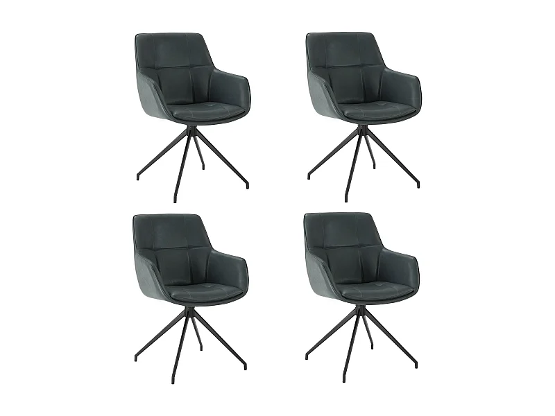 Lot de 4 Chaises de Salle à Manger,  Fauteuil Pivotant à 360°, Chaise de Cuisine en PU Coussinets de Pied Réglable Bleu foncé
