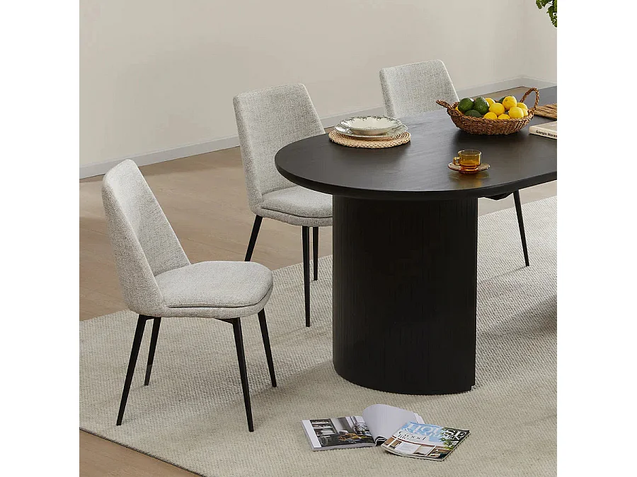 Lot de 4 Chaises de Salle à Manger, Pieds en Métal, Avec Dossier,en Chenille Gris clair