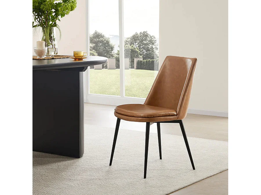 Lot de 4 Chaises de Salle à Manger, en PU, Pieds en Métal, Avec Dossier Marron