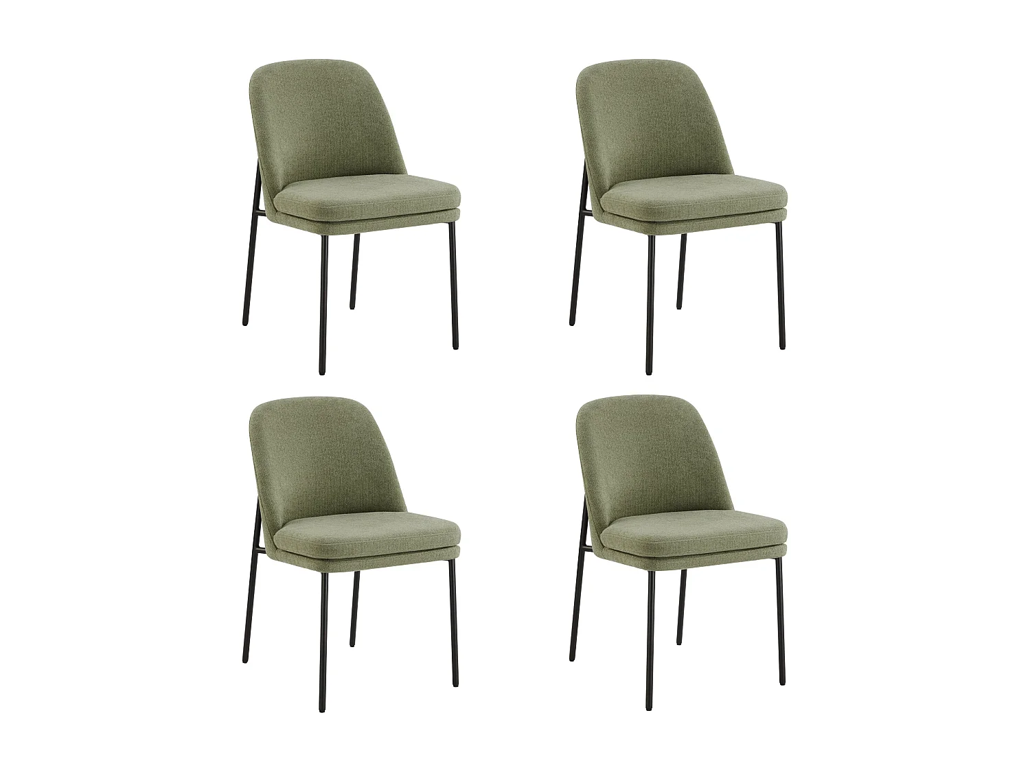 Lot de 4 Chaises de Salle à Manger, Pieds en Métal, Avec Dossier, Style Moderne Vert