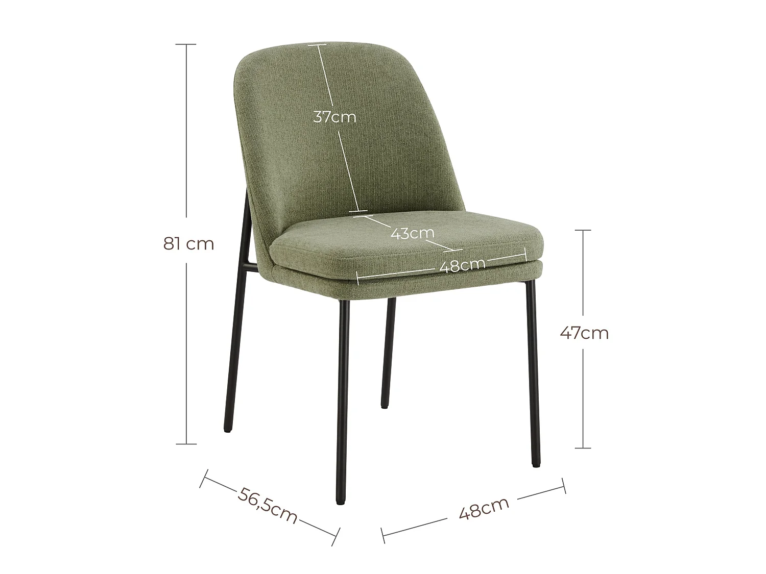 Lot de 4 Chaises de Salle à Manger, Pieds en Métal, Avec Dossier, Style Moderne Vert