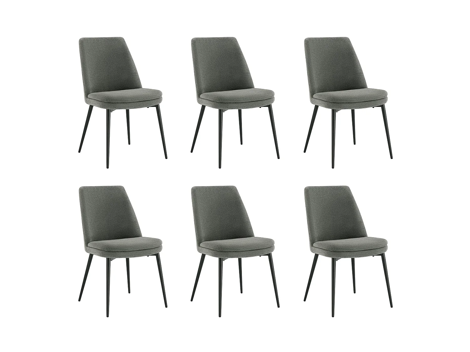 Lot de 6 Chaises de Salle à Manger, Pieds en Métal, Avec Dossier,en Chenille Gris foncé