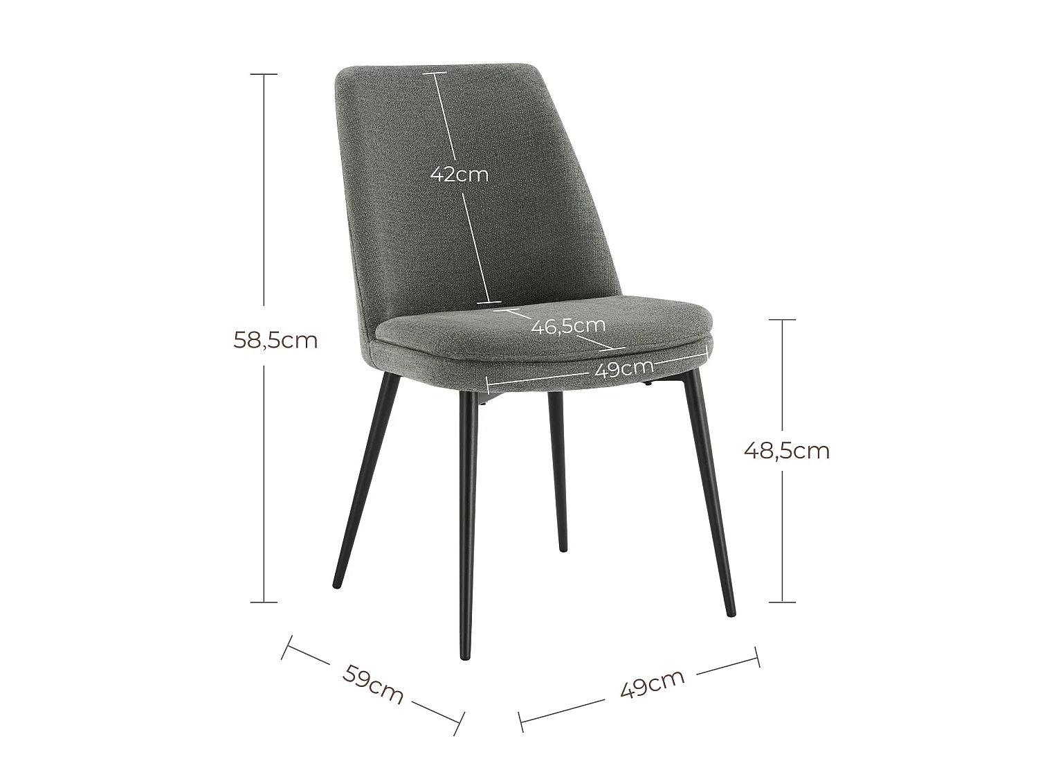Lot de 6 Chaises de Salle à Manger, Pieds en Métal, Avec Dossier,en Chenille Gris foncé