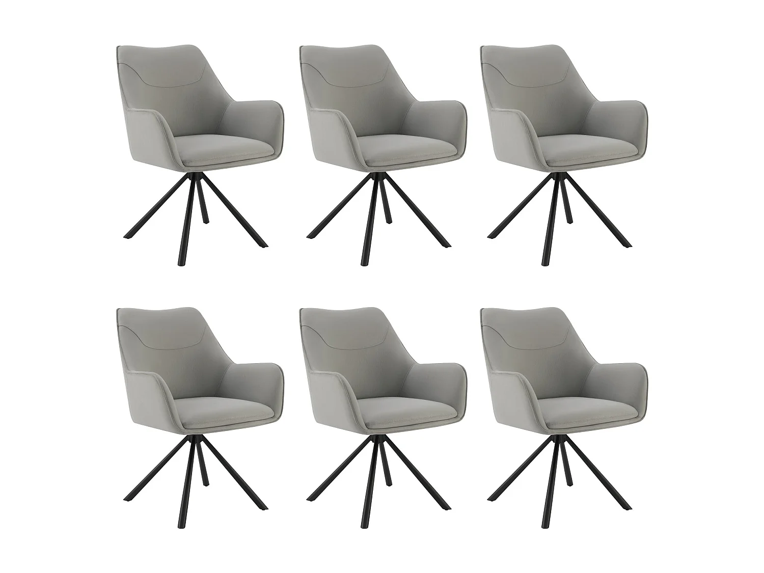 Lot de 6 Chaises de Salle à Manger, Fauteuil Pivotant à 360 degrés, Chaise de Cuisine Coussinets de Pied Réglables Gris