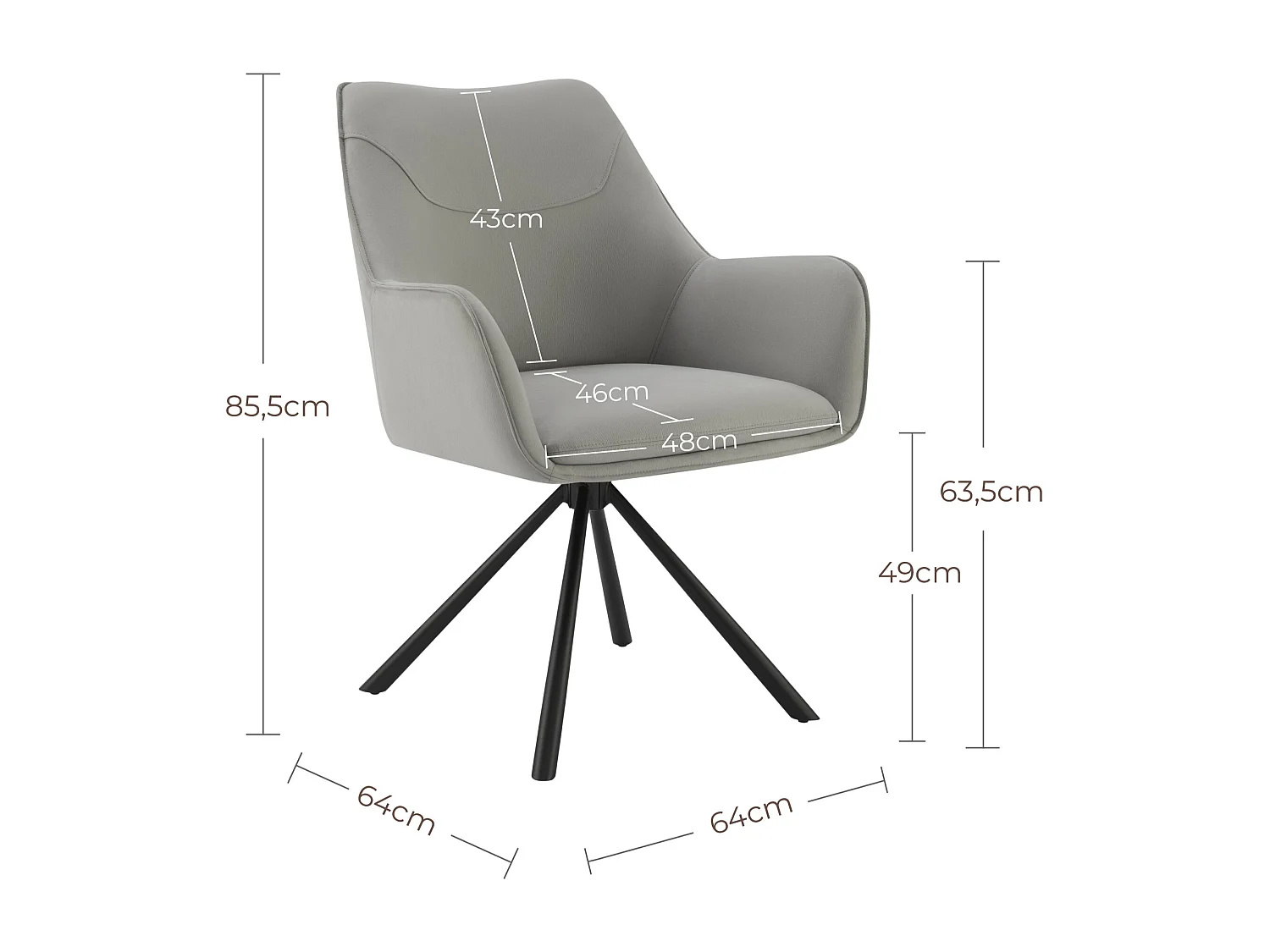 Lot de 6 Chaises de Salle à Manger, Fauteuil Pivotant à 360 degrés, Chaise de Cuisine Coussinets de Pied Réglables Gris