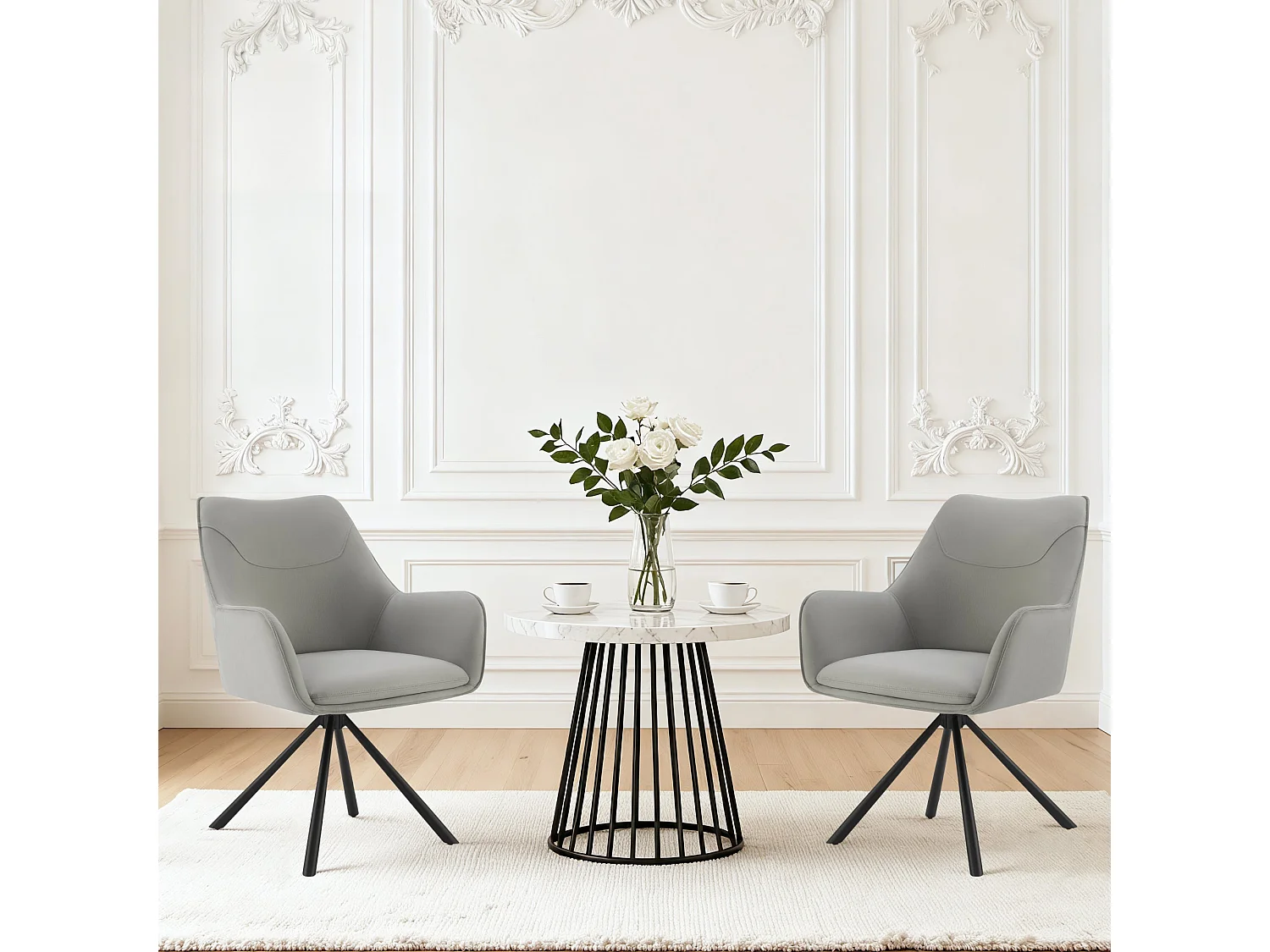 Lot de 6 Chaises de Salle à Manger, Fauteuil Pivotant à 360 degrés, Chaise de Cuisine Coussinets de Pied Réglables Gris